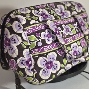 Vera Bradley retired Plum Petals lined cosmetic Floral Case deep slip pockets